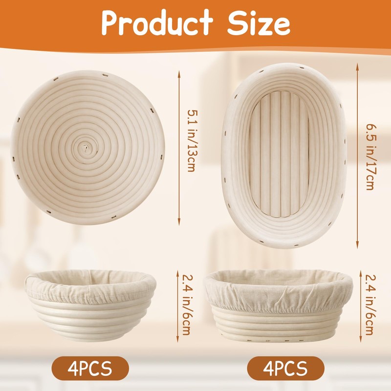 Yiyiring Set of 8 Mini Banneton Bread Proofing Basket with