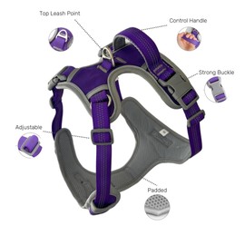 Lovellino Dog Harness No Pull with 2 Leash Clips, Easy Control Handle, Adjustable, Reflective, Soft Padded no Choke pet Vest for Medium Sized Dogs (Purple, Medium)