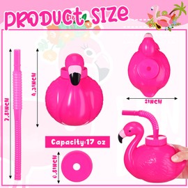 Lallisa Plastic Pink Flamingo Cups for Kids Party Favors 17oz Hawaiian Party Flamingo Cups with Lids and Straws Hawaiian Luau Party Sippy Cups Tropical Beach Party Drinking Cups (12 Packs)