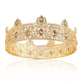 Gold King Crowns for Men, Royal Crown with Champagne Rhinestone, Birthday Crown for Men, Wedding Cosplay Homecoming Prom Party Decorations Crown, Perfect Gifts for Men