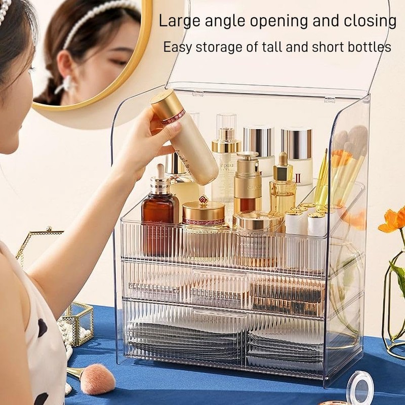 PLINJOY Makeup Storage Organizer Box Large Cosmetic Display Cases Dustproof