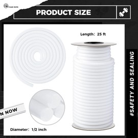 MotiMind 1/2 Inch x 25 ft Foam Backer Rod for Gaps Joints Concrete Crack Filler Caulk Saver Bulk Foam Backing Rod Concrete Filler Rope for Weather Stripping Door Seal (White)