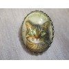 XL GLASS DOME PICTURE BUTTON PATIENT TABBY CAT WAITING ON