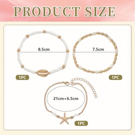 CharmBurst Pack of 3 Summer Beach Style Metal Starfish & Shell Beads for Women, Boho Jewellery, Waterproof, Summer Accessories, Anklets with Starfish and Shells