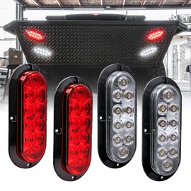 2 Red + 2 White 6 inch Oval LED Trailer Tail Light Kit [Surface-Mount] [DOT FMVSS 108 & SAE] [IP67 Waterproof] Stop Brake Turn Reverse Back Up Trailer Lights for RV Truck