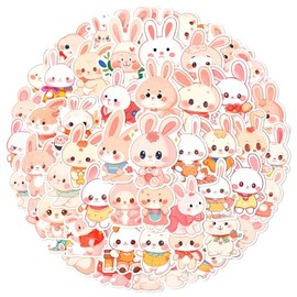 Pack of 50 Cute Rabbit Stickers Pack Cute Bunny Sticker Set Waterproof Vinyl Stickers for Laptop Children Cars Motorcycle Bicycle Skateboard Luggage Suitcase Computer Sticker Graffiti Decal