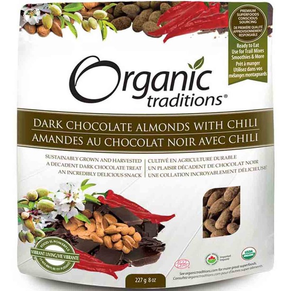 Organic Traditions Almonds with Chili (Dark Chocolate Covered), 227g