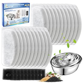 Cunina Cat Water Fountain Filter, 20 Pack Cat Fountain Filter & 10 Pack Replacement, Compatible with ORSDA D30 67oz/2L Stainless Steel Pet Water Fountains with Three-Tier Resin Filtration System