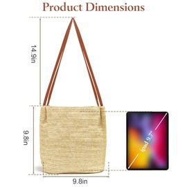 KUKUPOW Braided Bag, Straw Bag, Raffia Bags Women's Summer, Summer Travel for Holiday on the Beach, Carabiner Women's Casual M, Brown