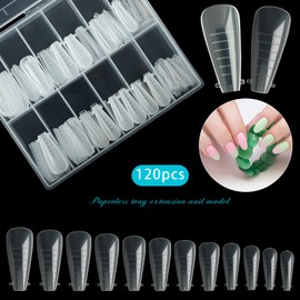 Vnjaoi Pack of 120 Poly Extension Gel Dual Nail Shapes Nail Shapes with Scale Builder Coffin Nail for Gel Manicure Nail Art Design Salon DIY at Home (Ballet Dual Nail Forms Set)