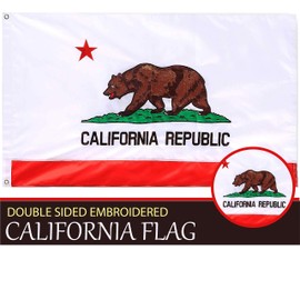 G128 – California State Flag | 3x5 feet | Double Sided Embroidered 210D – Indoor/Outdoor, Brass Grommets, Heavy Duty Polyester, 3-ply