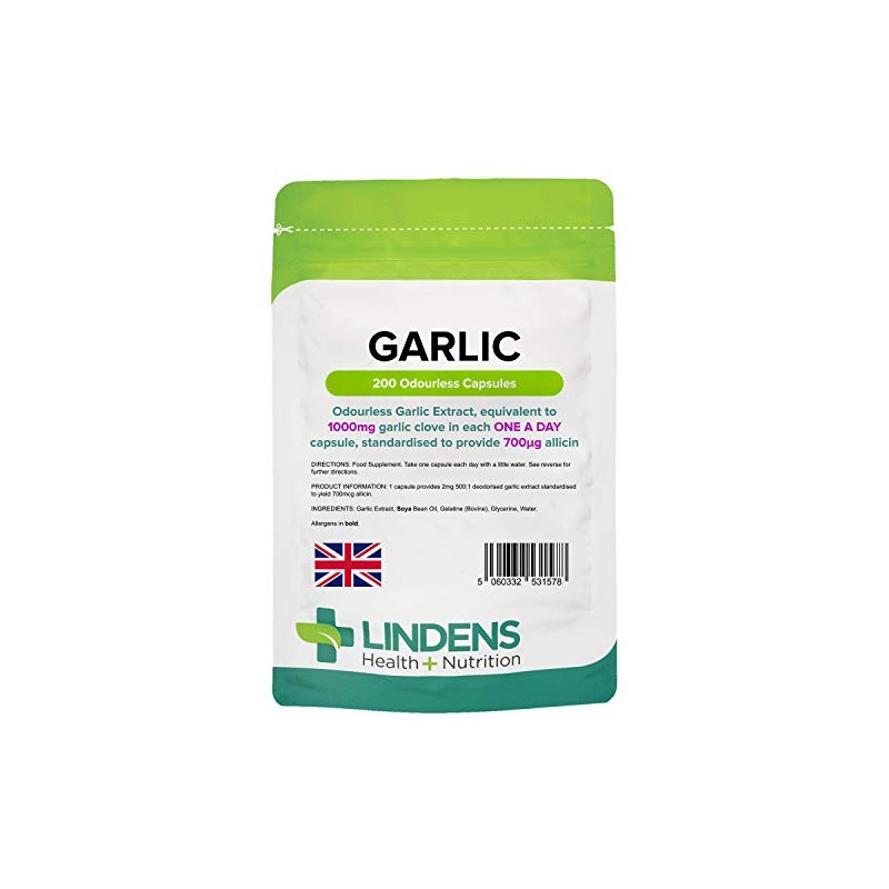 Lindens Garlic Odourless Capsules - 1000mg (700mcg Allicin) - 200