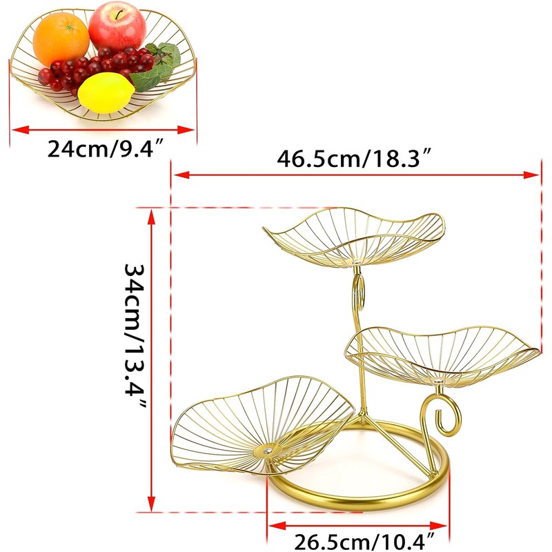 OwnMy 3-Tier Fruit Basket Stand Decorative Iron Fruit Bowl, Metal