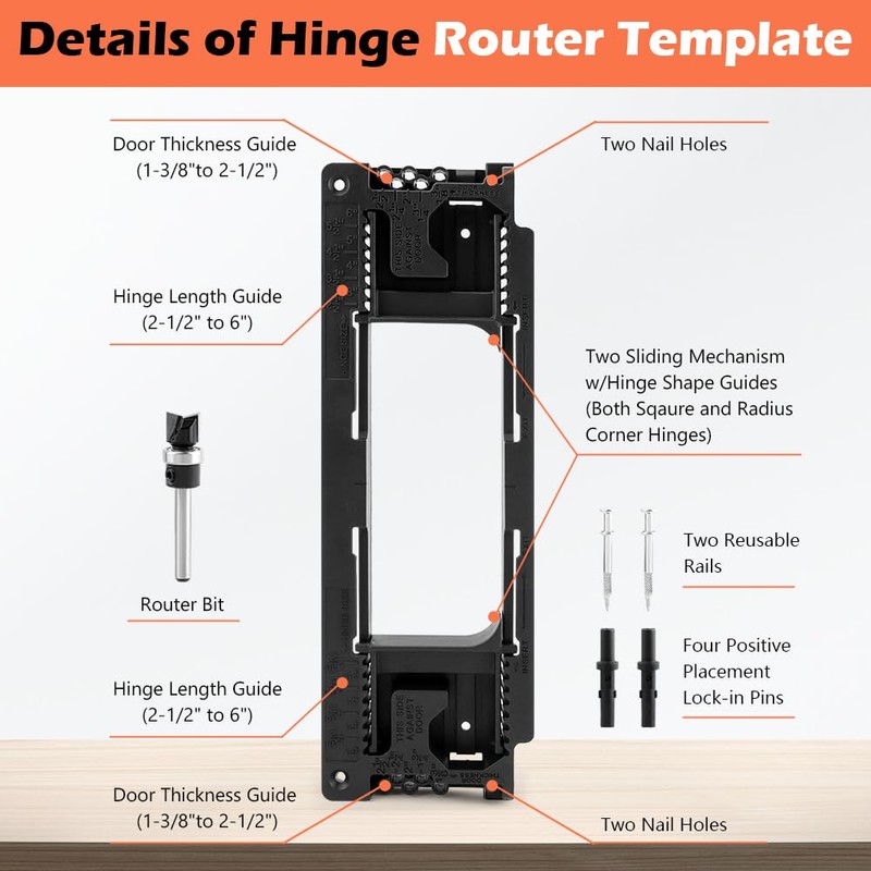 Adjustable Door Hinge Jig Mortiser Installation for 2-1/2 to 6inch