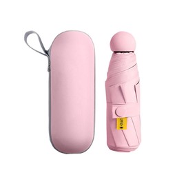 Bombinate Parasol Folding Umbrella with 6 Ribs, UV Protection, Storage Pouch Included, Compact, Lightweight, Pink