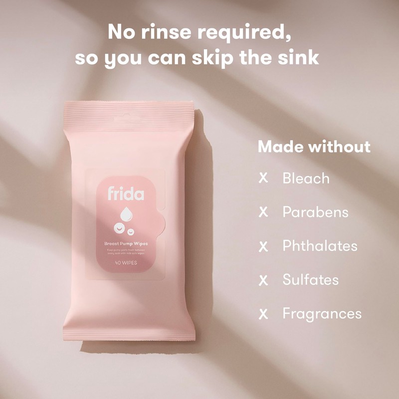 Frida Mom Breast Pump Wipes, Multi-Surface Cleaner, Removes Breastmilk Residue,