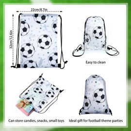 CACSO 12 Pcs Soccer Party Bags,Soccer Drawstring Bags,Drawstring Backpack Party Favor Bag,Goodie Candy Treat Bag for Sports Theme Birthday Decorations,(8.65inx12.6 inch)