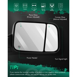 SCITOO Towing Mirrors fit 2009-2016 for Dodge for Ram 1500 2010-2016 for Ram 2500 3500 with Power Heated Temperature Sensor Amber Turn Signal Puddle Manual Folding and Flip up Features