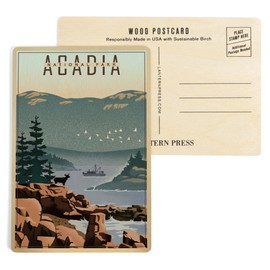 Acadia National Park, Maine, Lithograph (4x6 Birch Wood Postcards, 2-Pack Stationary, Rustic Home Wall Decor)