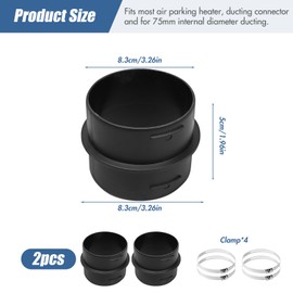 2 x 75 mm connector, round duct pipe, connecting piece, ventilation pipe, plastic with 4 stainless steel hose clamps, heating pipe connection, ventilation pipe for Eber-Spacher, We-Basto heating