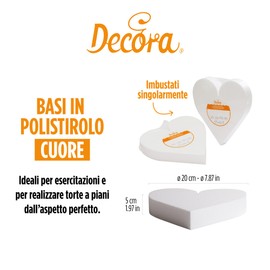 Decora 0173915 Basi a forma di cuore in polistirolo ideali per esercitazioni e per realizzare torte a piani dall'aspetto perfetto, Dim. 20 X H 5 CM
