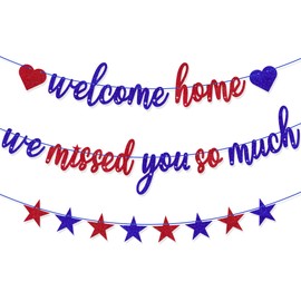Gifloon Welcome Home We Missed You So Much Banner for Military Army Returning, Patriotic Homecoming Party Decorations, Red Blue