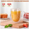 15 oz Double Walled Glass Coffee Mugs with Handles,Large Insulated