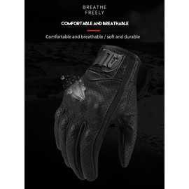 Goatskin Leather Motorcycle Motorbike Racing Gloves Touchscreen Vented Knuckle Shell Protection (Black Perforated, Large)