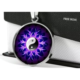 Fashion Jewelry YIN YANG PURPLE BLACK WHITE Pendant 925 Sterling Silver 20" Necklace women men