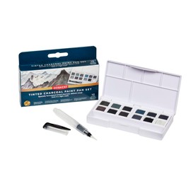 Derwent Tinted Charcoal Watercolour Paint Set, 12 Piece Set, Half Bowl Size, Water Soluble, Ideal for Painting Landscapes, Professional Quality, Travel Size, 2306249