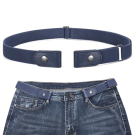 WHIPPY No Buckle Elastic Stretch Belts for Women Men Buckle Free Adjustable Belt for Jeans Pants Blue L