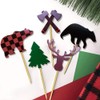 ALISSAR 30-Pack Lumberjack Cupcake Toppers, Buffalo Plaid Baby Bear Tree