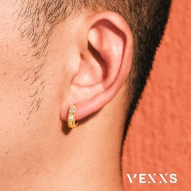 VEXXS Diamond Hoop Earrings for Men, 14K Gold Plated Iced Out Dangle Hoops Earrings Micro Pave 5A CZ Stones Dangle Earrings, Hypoallergenic Earrings for Men women