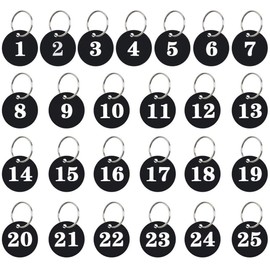 ProLeo 25 x Numbered Key Fob 1-25 Number Key Pendant ID Tags Key Chain with Key Ring, Identification Tags, Key Tags with Key Rings, black, Minimal