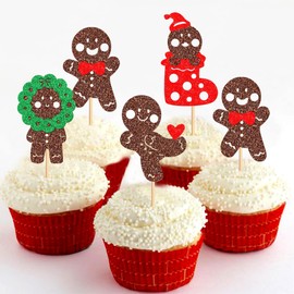 Cyodoos 24PCS Gingerbread Boy or Girl Cupcake Toppers Christmas Gingerbread Man Boy or Girl Cupcake Picks Xmas Holiday Theme Gender Reveal Baby Shower Party Decor Supplies