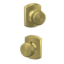 Schlage F10 BWE 608 GRW Bowery Door Knob with Greenwich Trim, Hall & Closet Passage Lock, Satin Brass