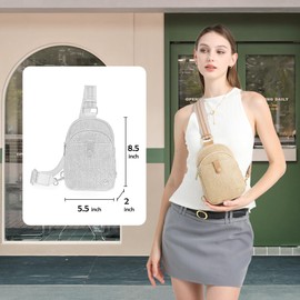 RFID Straw Summer Purses for Women 2025 Woven Sling Bag Fanny Packs Cross body for Everyday Beach Travel Vacation Essentials(Front Button with Boho Strap Black)