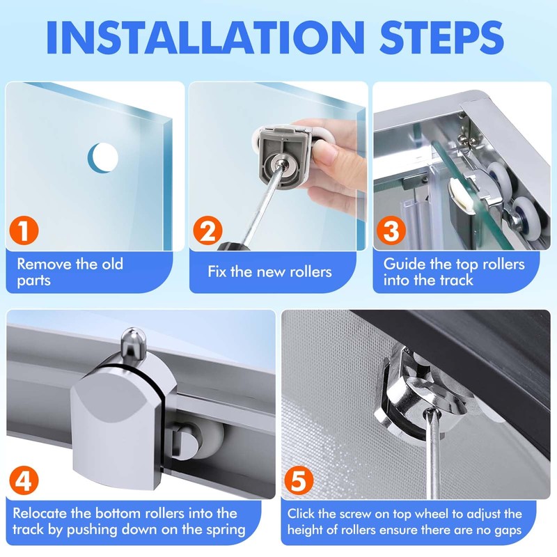 4Pcs Shower Door Rollers, 23mm Shower Rollers for Curved Doors,