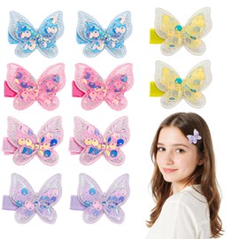 Tyqour Little Girl Glitter Princess Hair Clips, 10PCS Small Sparkling Butterfly Hair Barrettes, Colorful Mini Butterfly Clips for Girls, Perfect Glittery Hair Accessories for Parties and Everyday Wear