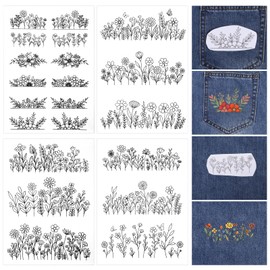 YBEATY 4 Sheets Water Soluble Stabilizer Embroidery Patterns Stick and Stitch Embroidery Flower Paper Floral Daisy Designs Wash Away Stabilizer Printable Draw Patterns for Hand Sewing Lover Beginners