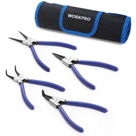 WORKPRO 4-Piece Snap Ring Pliers Set, 7-Inch Internal and External Circlip Pliers Kit with Straight and Bent Jaw, For Ring Remover Retaining, Storage Pouch Included, Father's Day Gifts