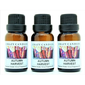 Crazy Candles Autumn Harvest (Made in USA) 3 Bottles 1/2 FL Oz Each (15ml) Premium Grade Scented Fragrance Oil