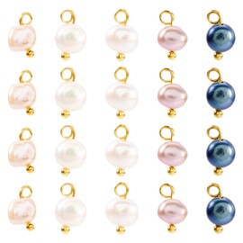 Beadthoven Natural Cultured Freshwater Pearl Pendants Irregular Pearl Charms Oval Rice Shape Genuine Pearl Dangle Charms with Golden Brass Loops for Jewelry Making Earrings Necklace Bracelet, Pearl,