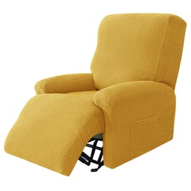 Funda elástica para sillón reclinable, 4 piezas, funda gruesa para sofá de un solo asiento, funda suave jacquard reclinable (amarillo)