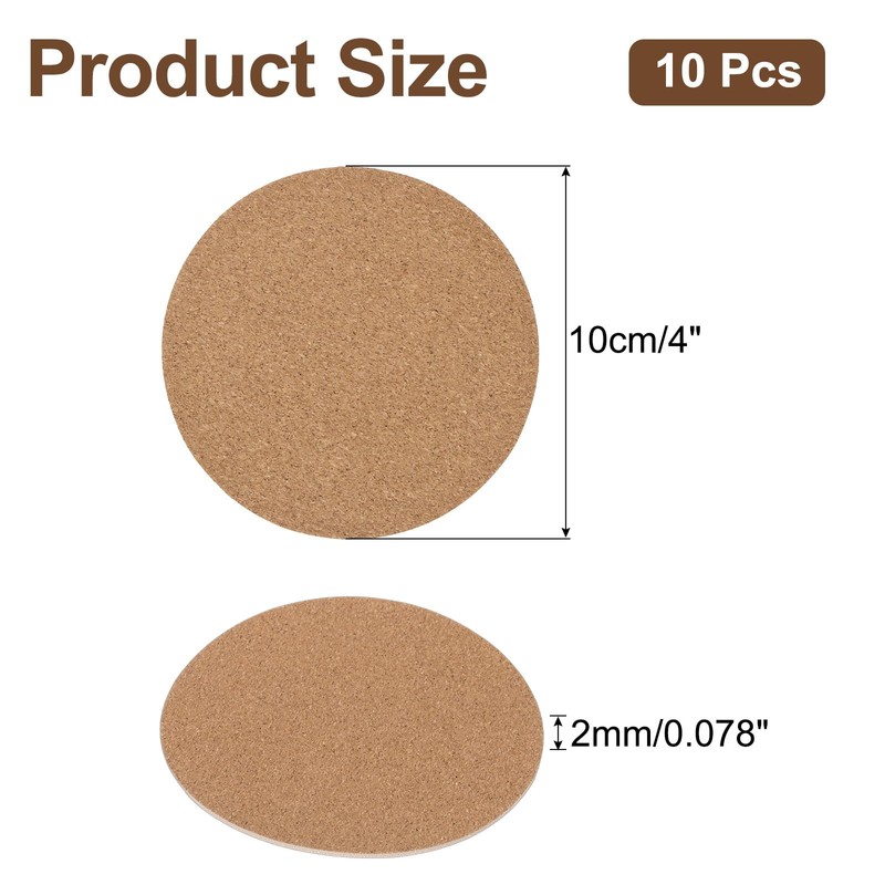 Sourcing Map 10pcs Cork Coasters, 4 Inch Round Beige
