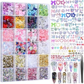 Oltre 4000 pezzi di charm per unghie e strass in confezione grande con pinzetta e pastello cerato – Set di strass per nail art 3D, gioielli e charm per accessori DIY per la decorazione delle unghie