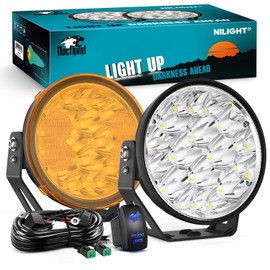 Nilight 7 Inch Round LED Offroad Driving Lights with Yellow Black Covers 2 PCS 90 W Offroad Light Hyper Spot Beam Work Light with 14 AWG DT Connector Wiring Harness Kit for Jeep Truck ATV UTV SUV