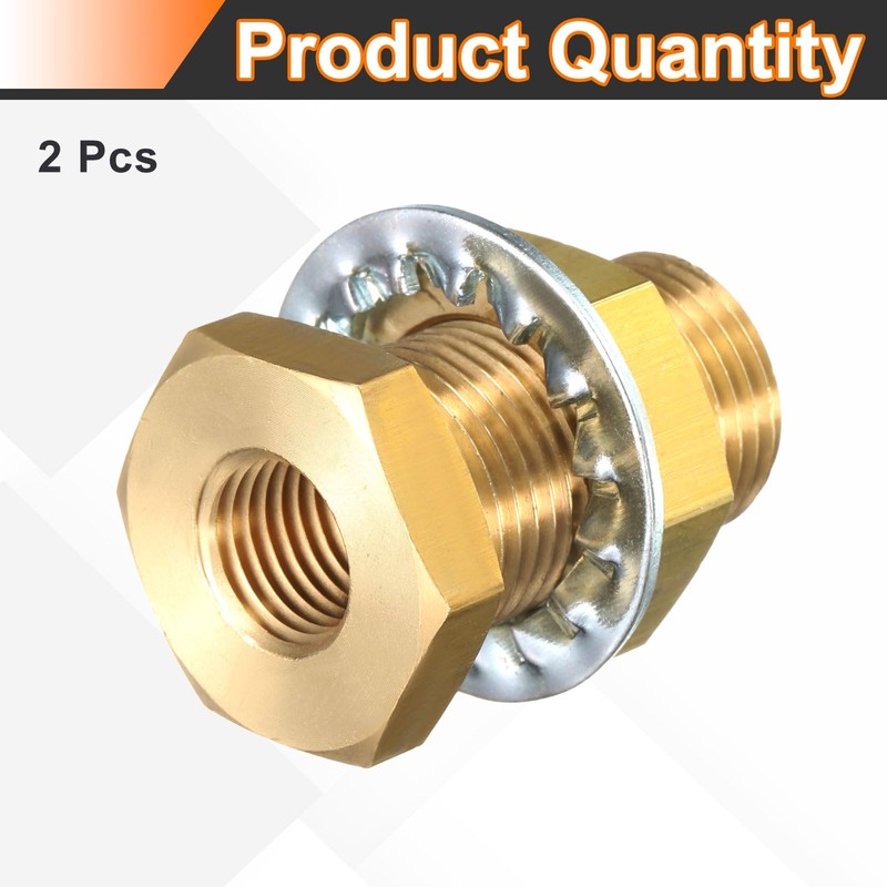 sourcing map 2Pcs Brass Bulkhead Fitting NPT 1/4" Female Double