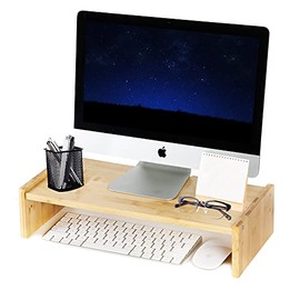 KINLINK Bamboo Monitor Stand Riser, Monitor Riser with 2 Adjustable Height, 15.8 inch Computer Riser for Computer, iMac, PC, Printer, Computer Monitor Stand for Home & Office, Natural
