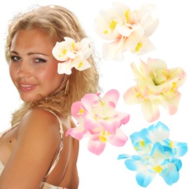 Hapdoo 4pcs Tropical Flower Hair Clip, Hawaiian Flower Hair Clips for Women Girls, Tropical Artificial Floral Hair Accessories for Beach Party Wedding Vacation